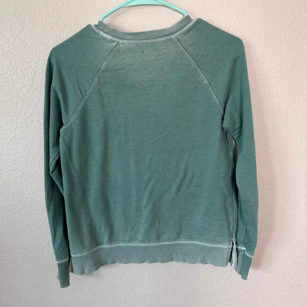 Aerie Distressed Crewneck Sweatshirt Small Green Raglan Fleece Pullover Lounge - Picture 4 of 6